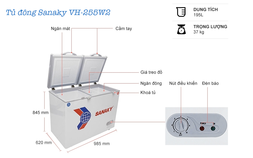 Các chức năng của tủ đông sanaky vh 255w2