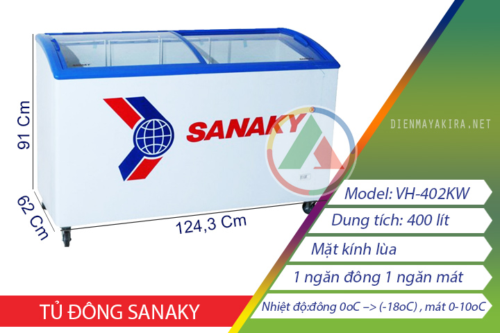 Thông số kỹ thuật tủ đông sanaky vh-402kw-mặt kính cong