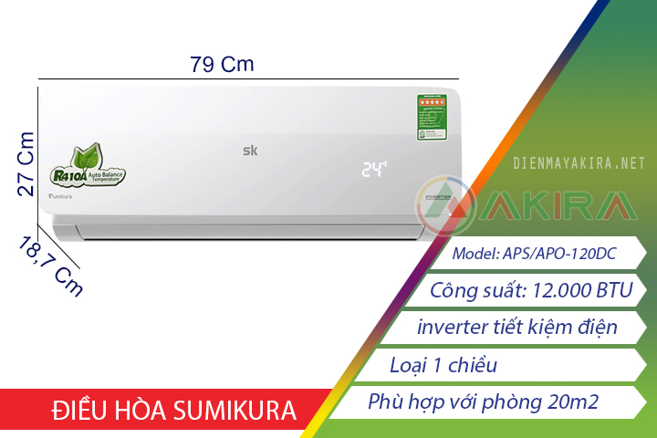 Thông số kỹ thuật điều hòa sumikura inverter-aps/apo-120dc12000btu1chiu