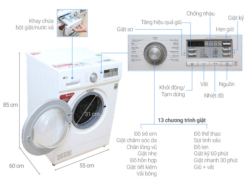 Thông số kỹ thuật máy giặt lồng ngang LG-f1407nmpw-7kg