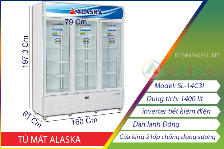 Thông số kỹ thuật tủ mát Alaska SL14c3i