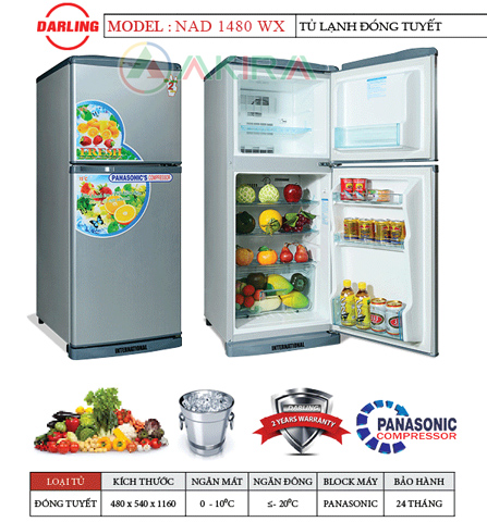 Thông số kỹ thuật tủ lạnh Darling140 lit NAD-1480