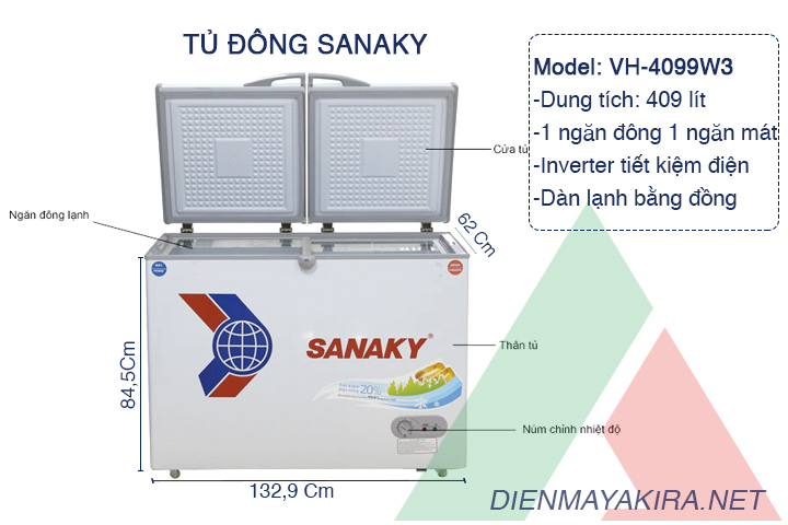 Thông số kỹ thuật tủ đông Sanaky vh-4099w3