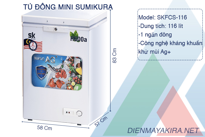 Thông số kỹ thuật tủ đông mini sumikura skfcs 116